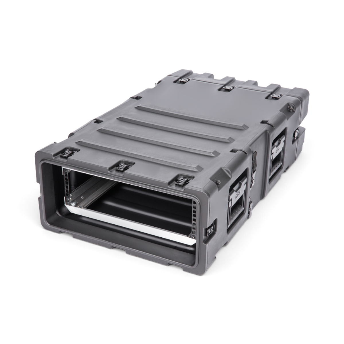 SKB Cases 3U 30-inch deep shock rack in black with rugged roto-molded shell and internal aluminum rack rails.