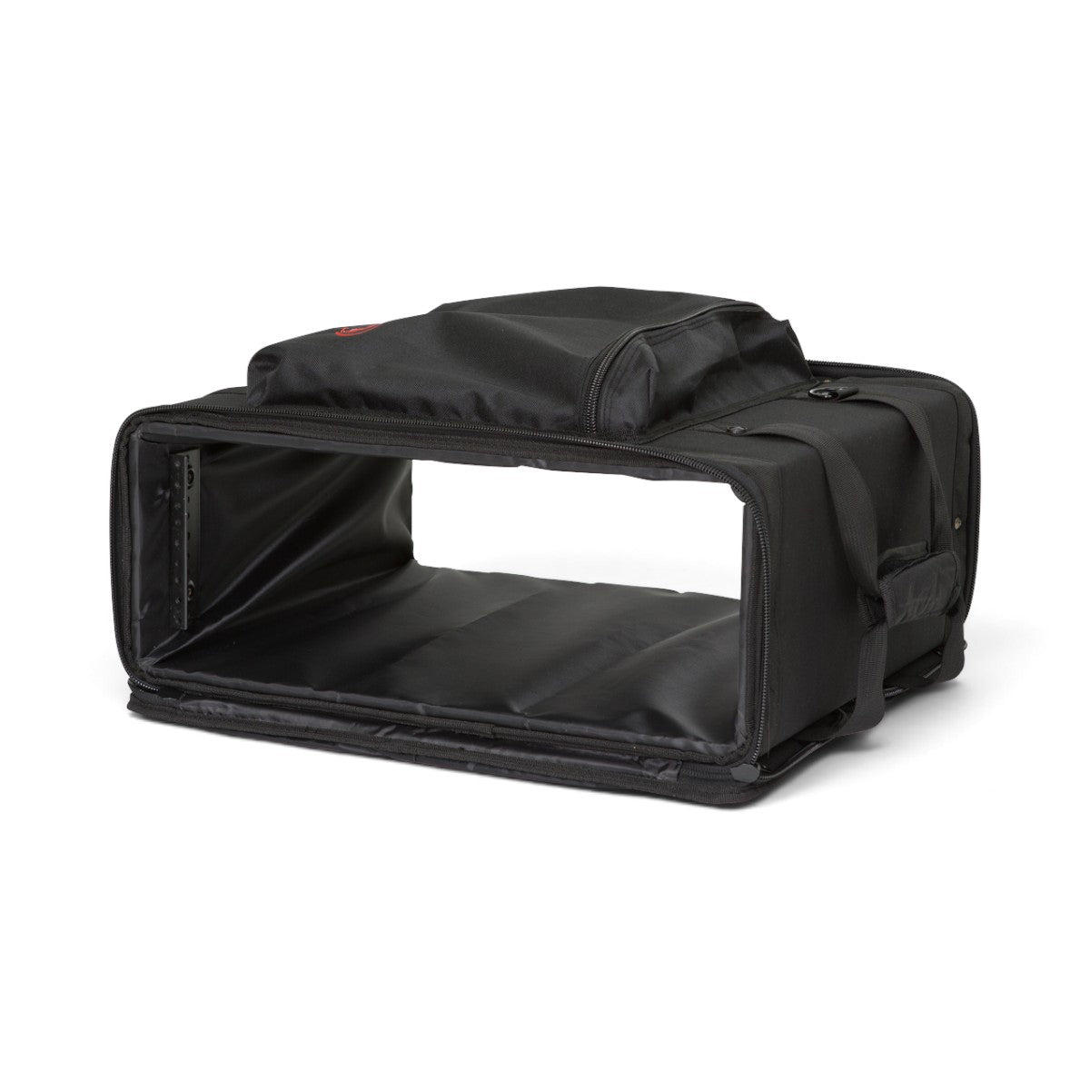 SKB Cases 3U soft rack bag in black nylon with steel rack rails and exterior storage pouch for wireless equipment