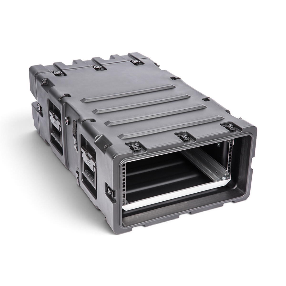 SKB Cases 4U 30-inch deep black shock rack with rugged roto-molded shell and internal aluminum rack rails