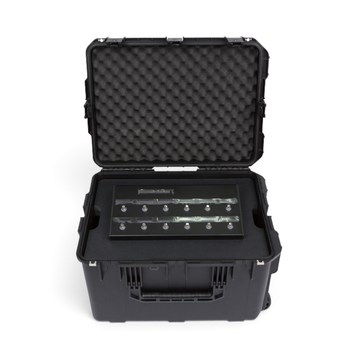 SKB Cases 4U iSeries injection molded guitar FX fly rack with foam-lined lid and foot controller tray