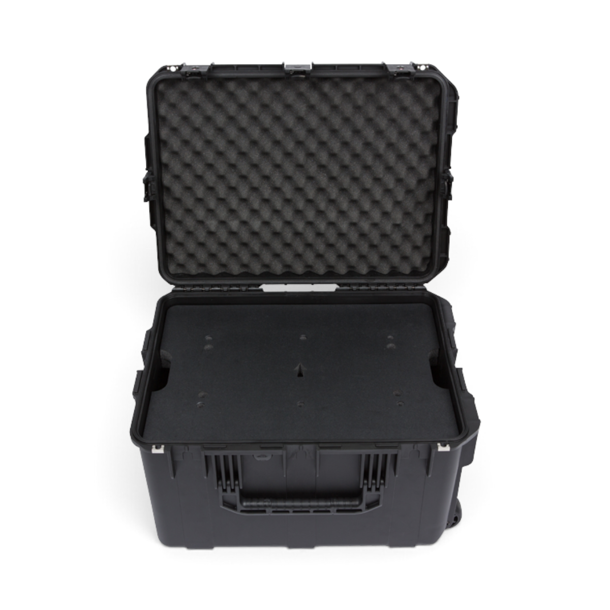 SKB Cases 4U iSeries injection molded guitar FX fly rack with foam-lined interior and TSA-approved locking latches.