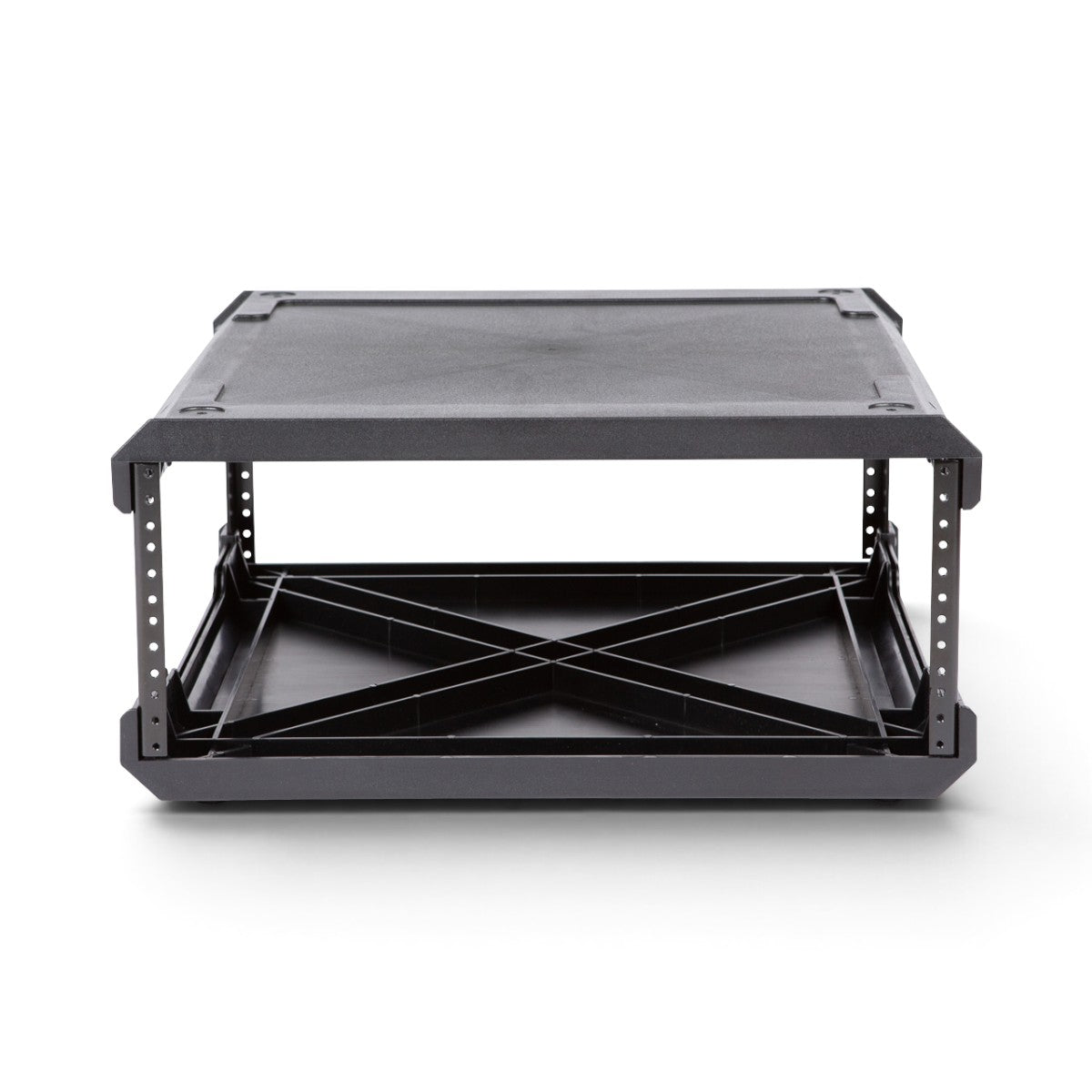 SKB Cases 4U injection molded 20-inch deep rack frame with threaded steel rails for modular equipment storage.