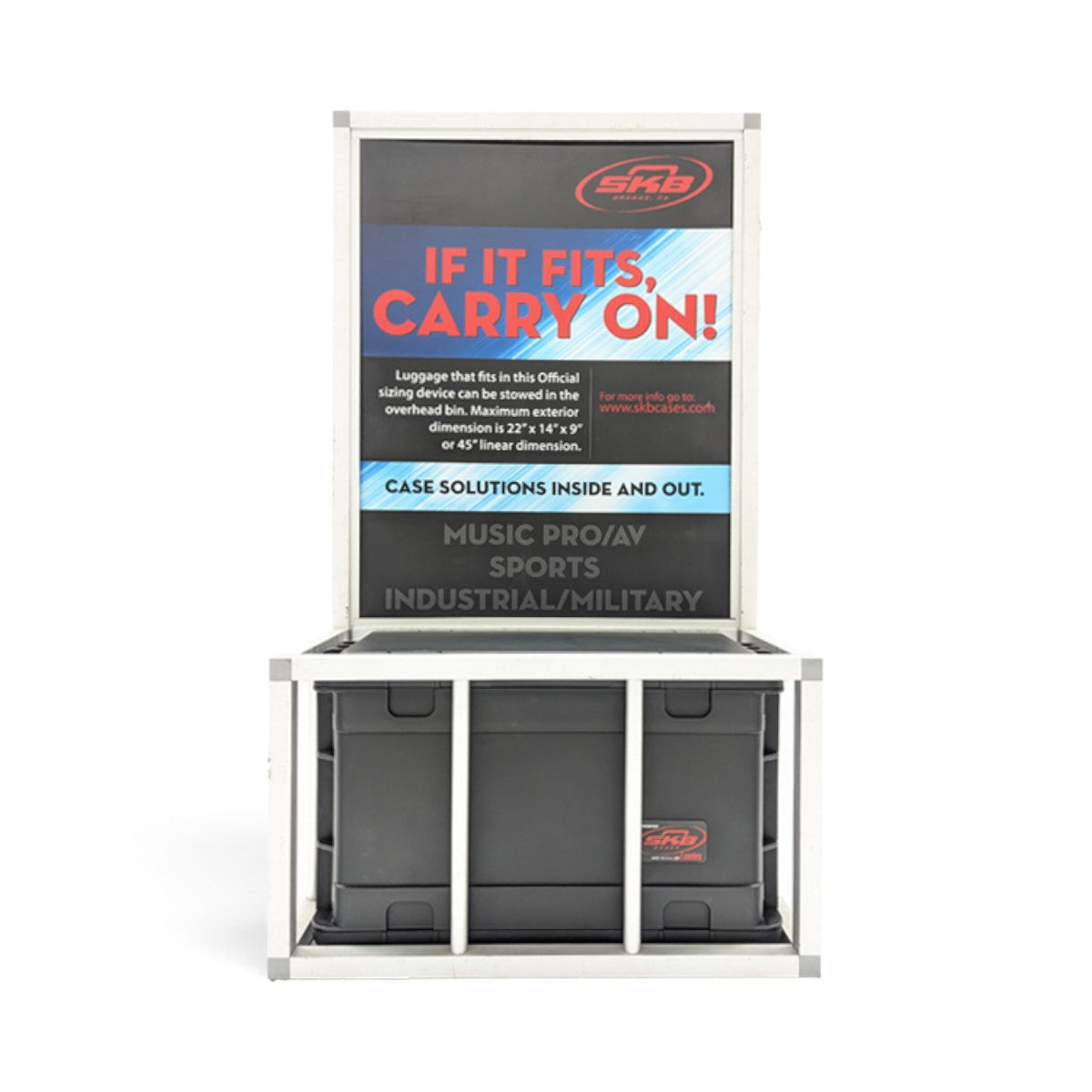 SKB Cases 4U injection molded rack in dark grey with wheels and telescoping handle for carry-on equipment transport.