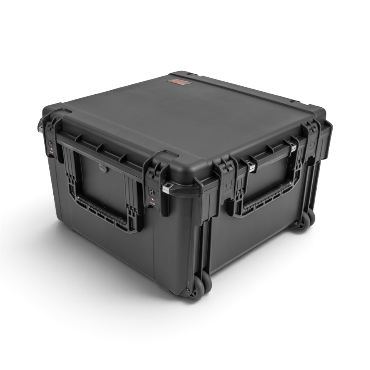 SKB Cases 4U iSeries injection molded fly rack in black with TSA-approved latches, wheels, and durable handle.