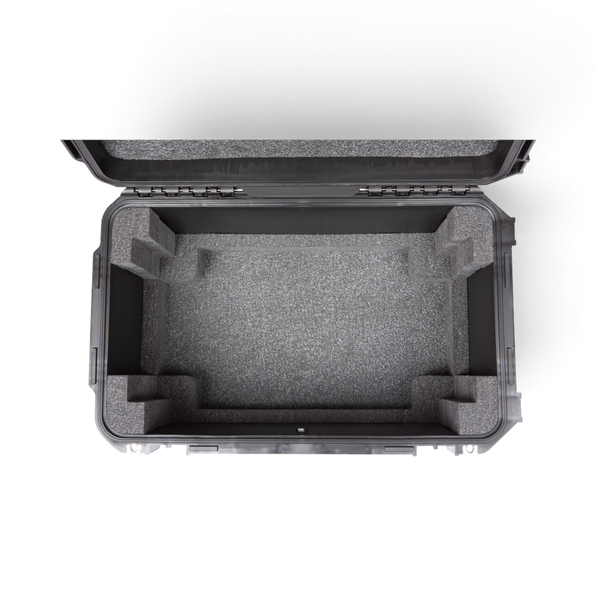SKB Cases 4U iSeries shallow fly rack case interior with protective grey foam lining for delicate equipment