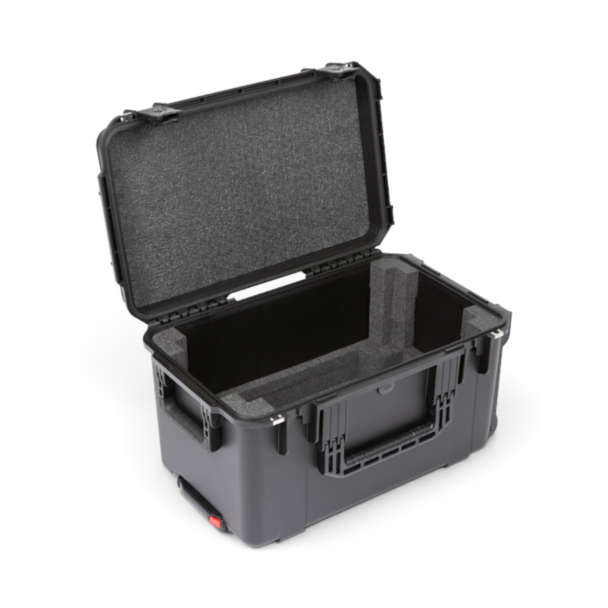 SKB Cases 4U iSeries injection molded shallow fly rack with protective foam interior and TSA locking latches.