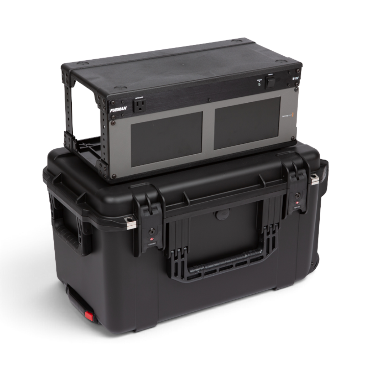 SKB Cases 4U iSeries shallow fly rack with removable frame and black injection molded waterproof equipment case