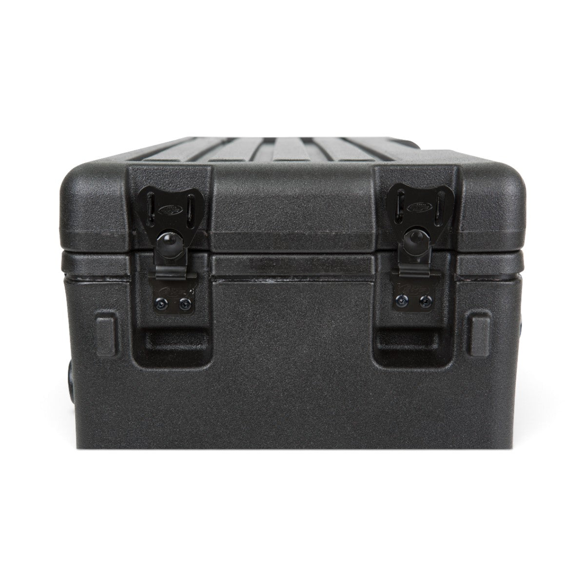 SKB Cases 4U rSeries rolling rack in black polyethylene with recessed steel twist latches and durable molded design.