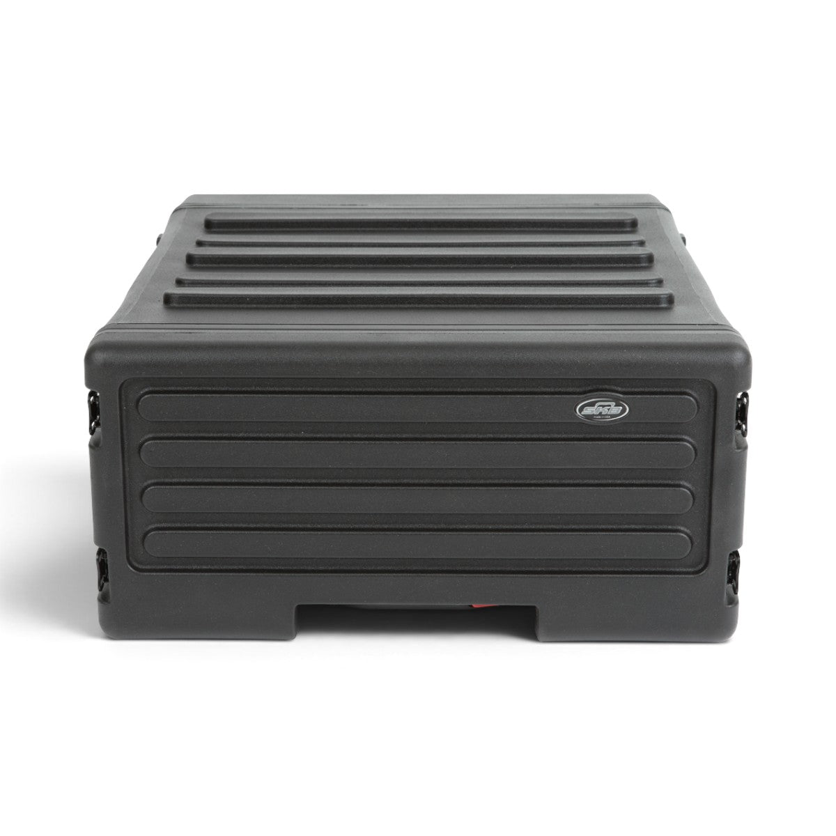 SKB Cases 4U rSeries rolling rack in black roto-molded polyethylene with a durable, stackable design.