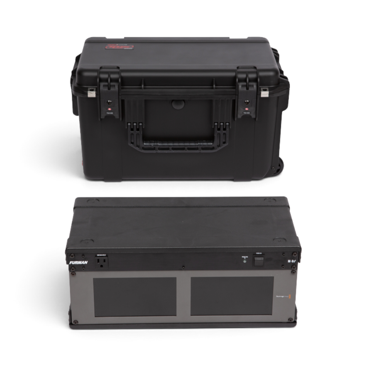 SKB Cases 4U iSeries shallow fly rack frame and black waterproof injection molded transport case