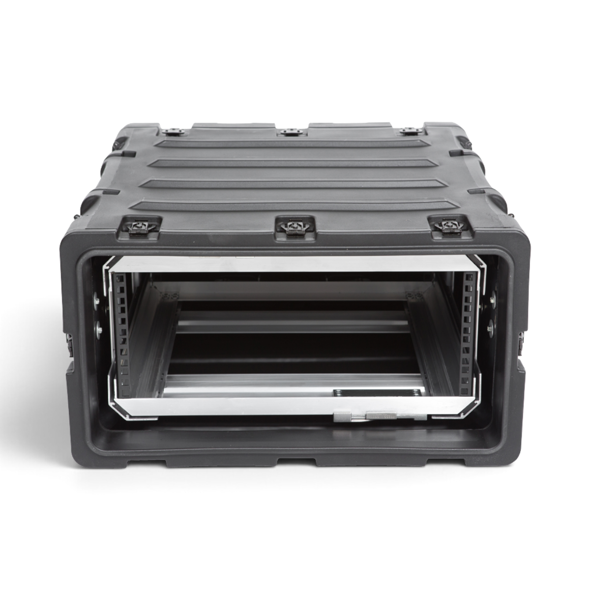 SKB Cases 4U 20-inch deep black shock rack with a removable internal frame and rugged roto-molded shell.