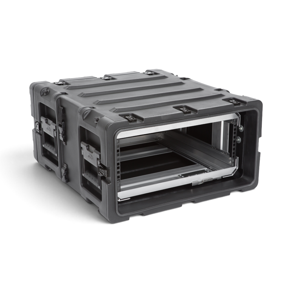 SKB Cases 4U 20-inch deep shock rack in black with a rugged roto-molded shell and removable interior rack frame.