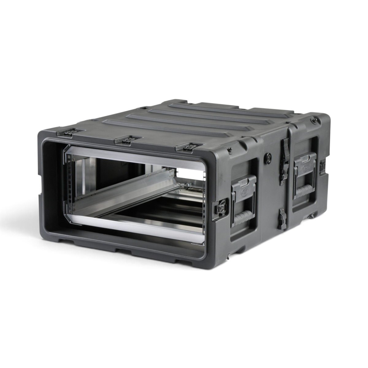 SKB Cases 4U 24-inch deep black shock rack with removable interior frame and rugged roto-molded shell.