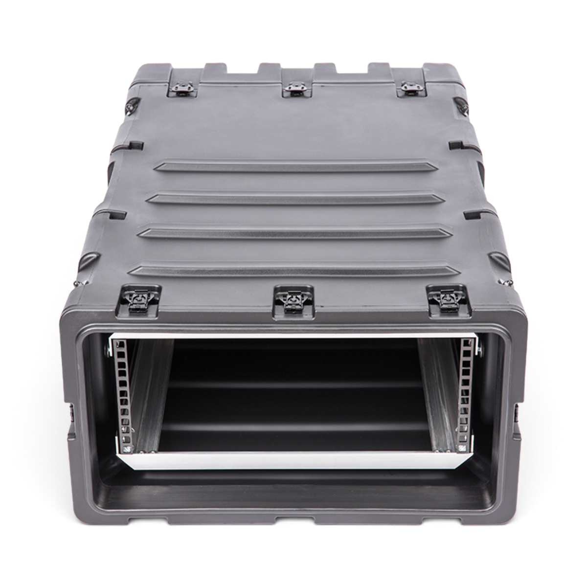SKB Cases 4U 30-inch deep black shock rack with internal aluminum chassis and recessed hardware for equipment transport