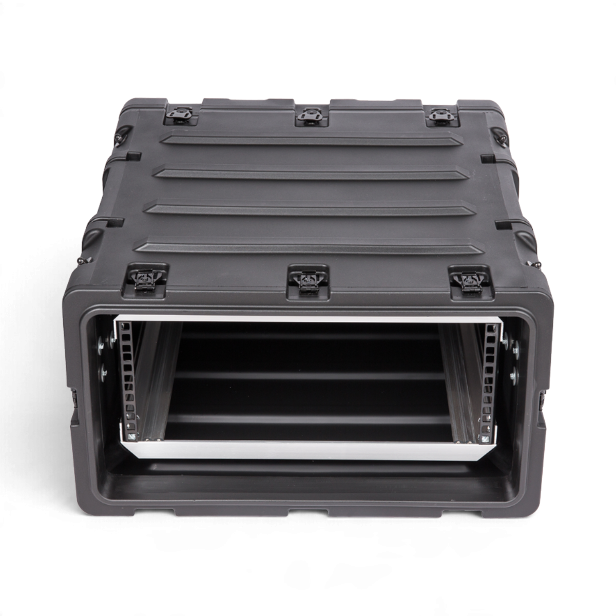 SKB Cases 4U 20-inch deep shock rack in black with rugged roto-molded shell and internal aluminum rack rails.