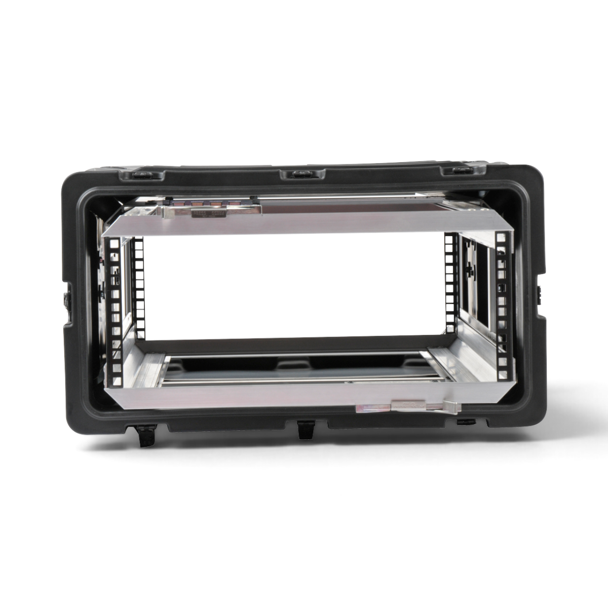 SKB Cases 4U 30-inch deep shock rack with a removable metal chassis inside a rugged black roto-molded shell.