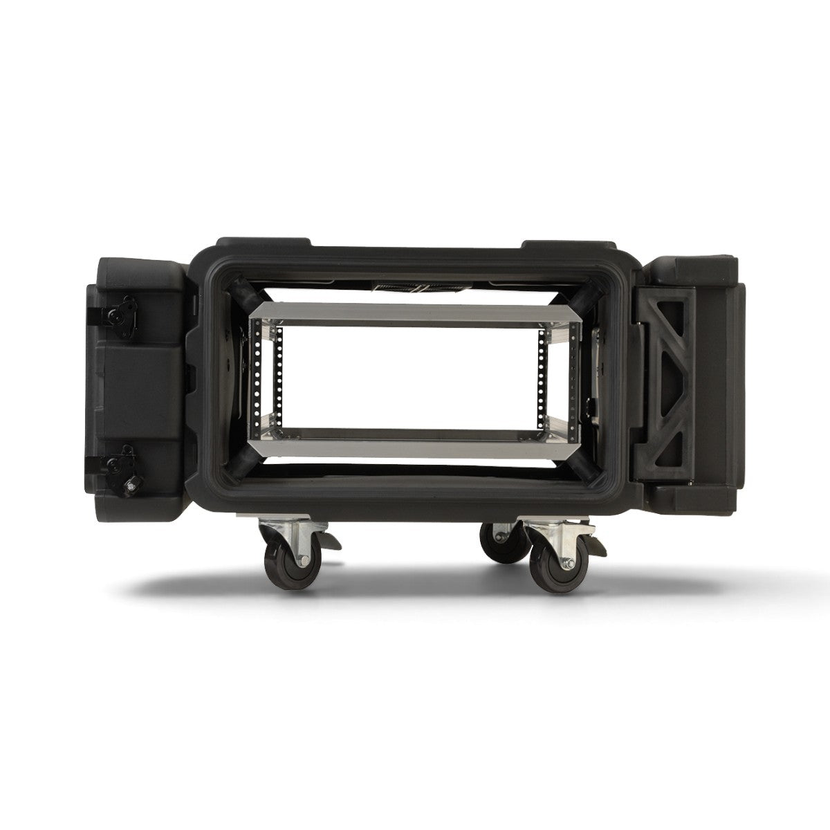 SKB Cases 4U 24-inch deep roto shock rack with removable casters and open front and rear lids