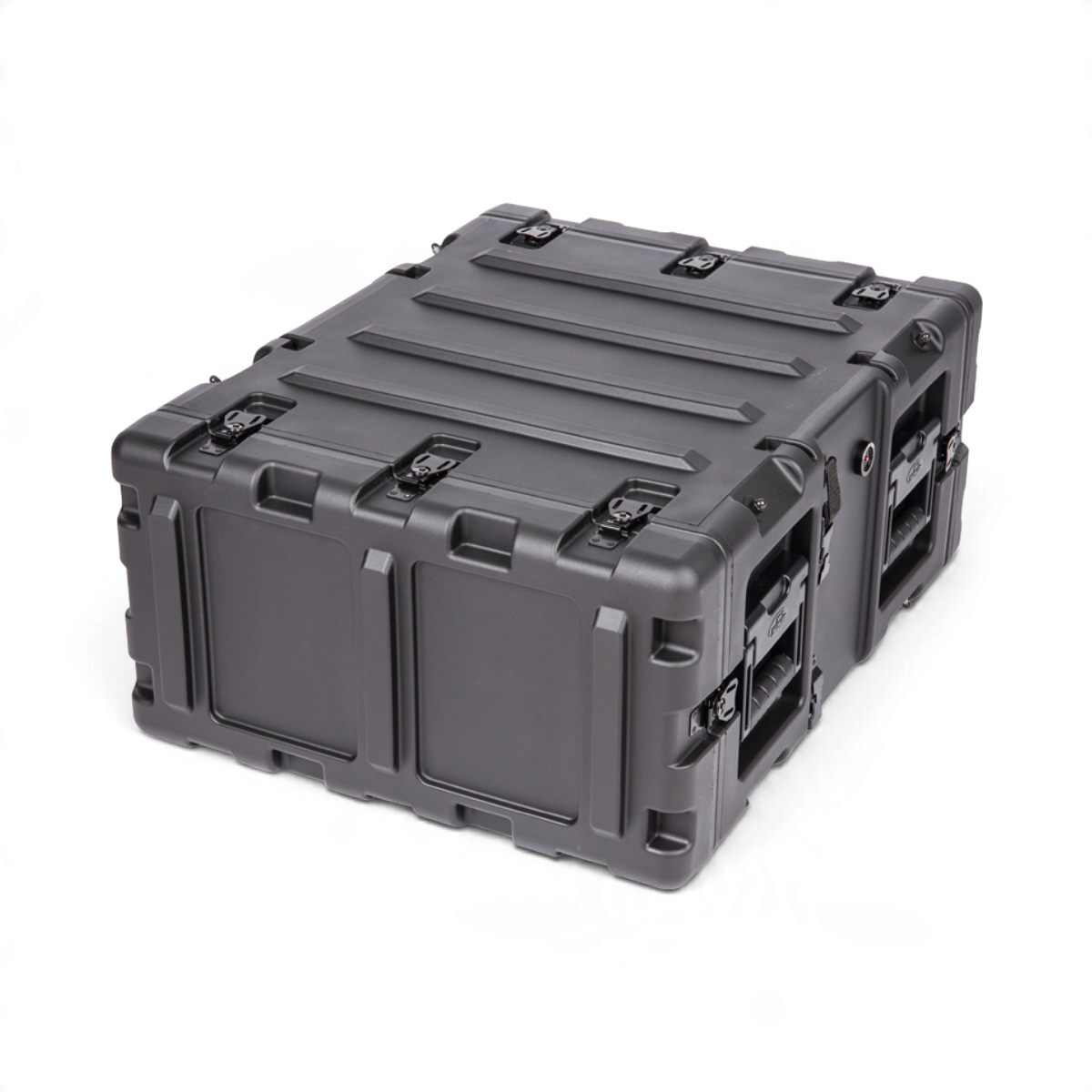 SKB Cases 4U 20-inch deep shock rack transport case in black with rugged roto-molded shell and recessed hardware.