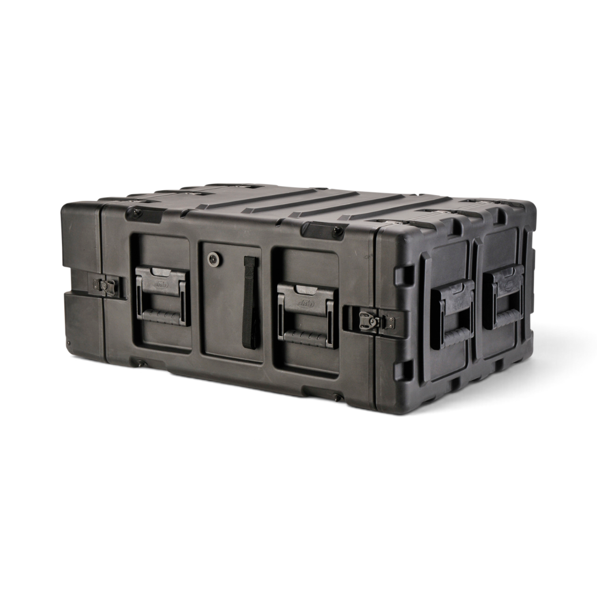 SKB Cases 4U 24-inch deep black shock rack transport case with rugged roto-molded shell and recessed handles