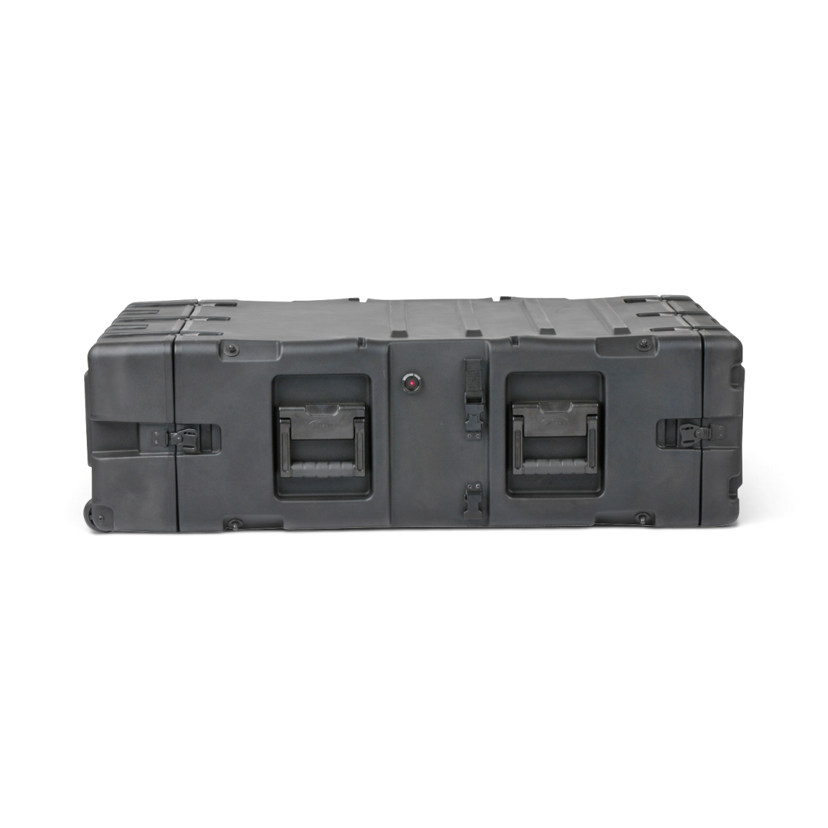 SKB Cases 4U 30-inch deep black shock rack transport case with recessed handles and pressure relief valve