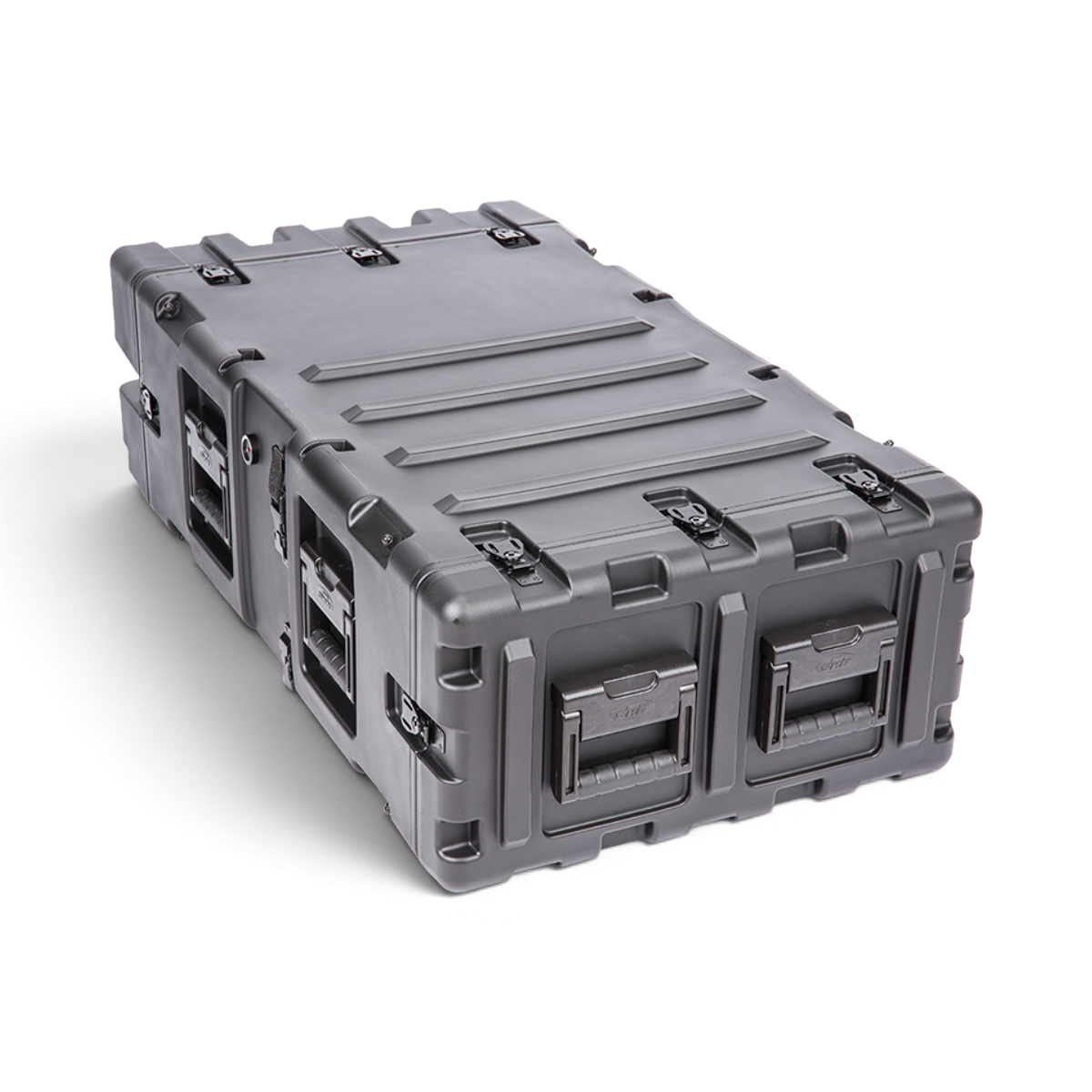 SKB Cases 4U 30-inch deep black shock rack transport case with rugged roto-molded shell and recessed spring-loaded handles