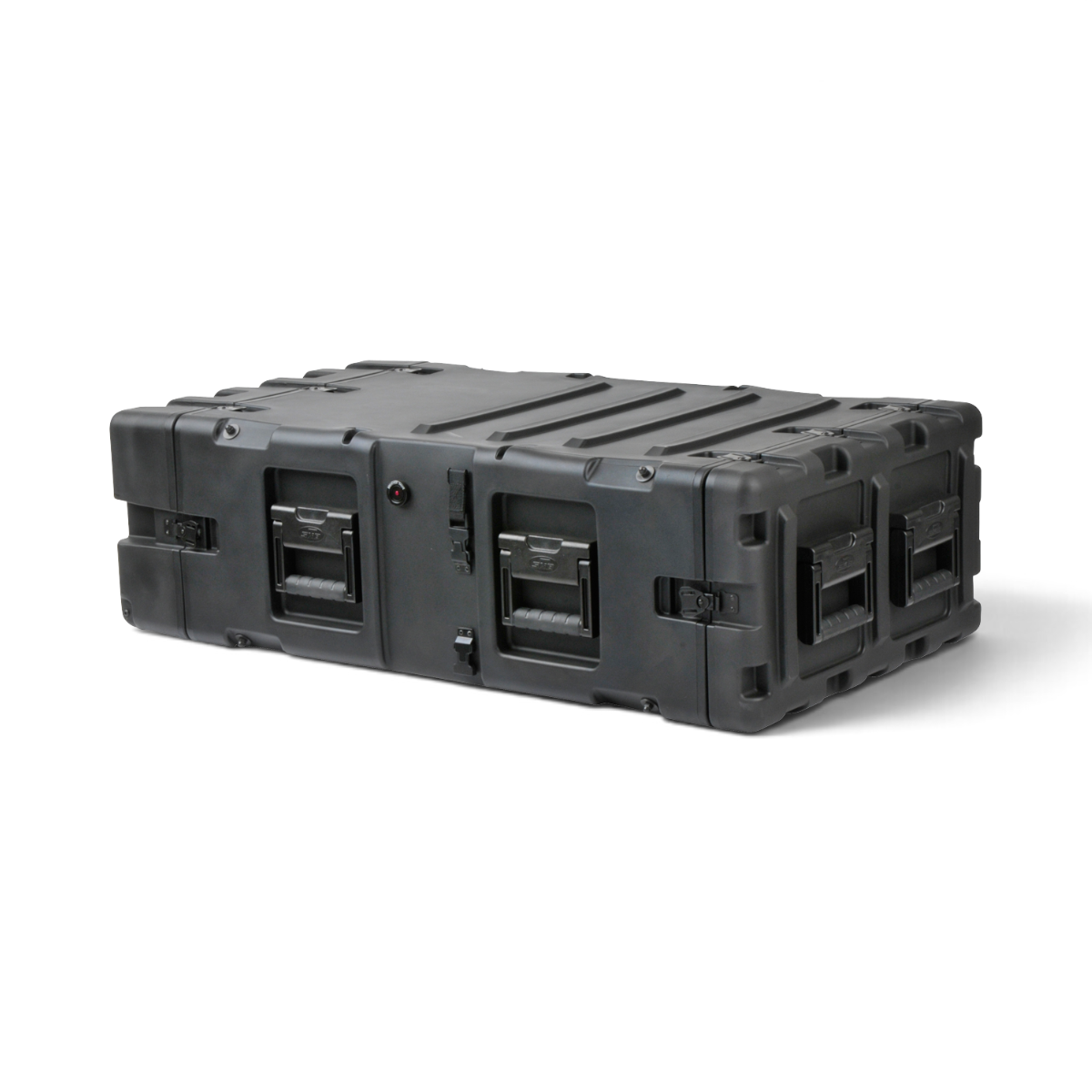 SKB Cases 4U 30-inch deep shock rack in black, featuring a rugged, watertight, and shockproof roto-molded shell.