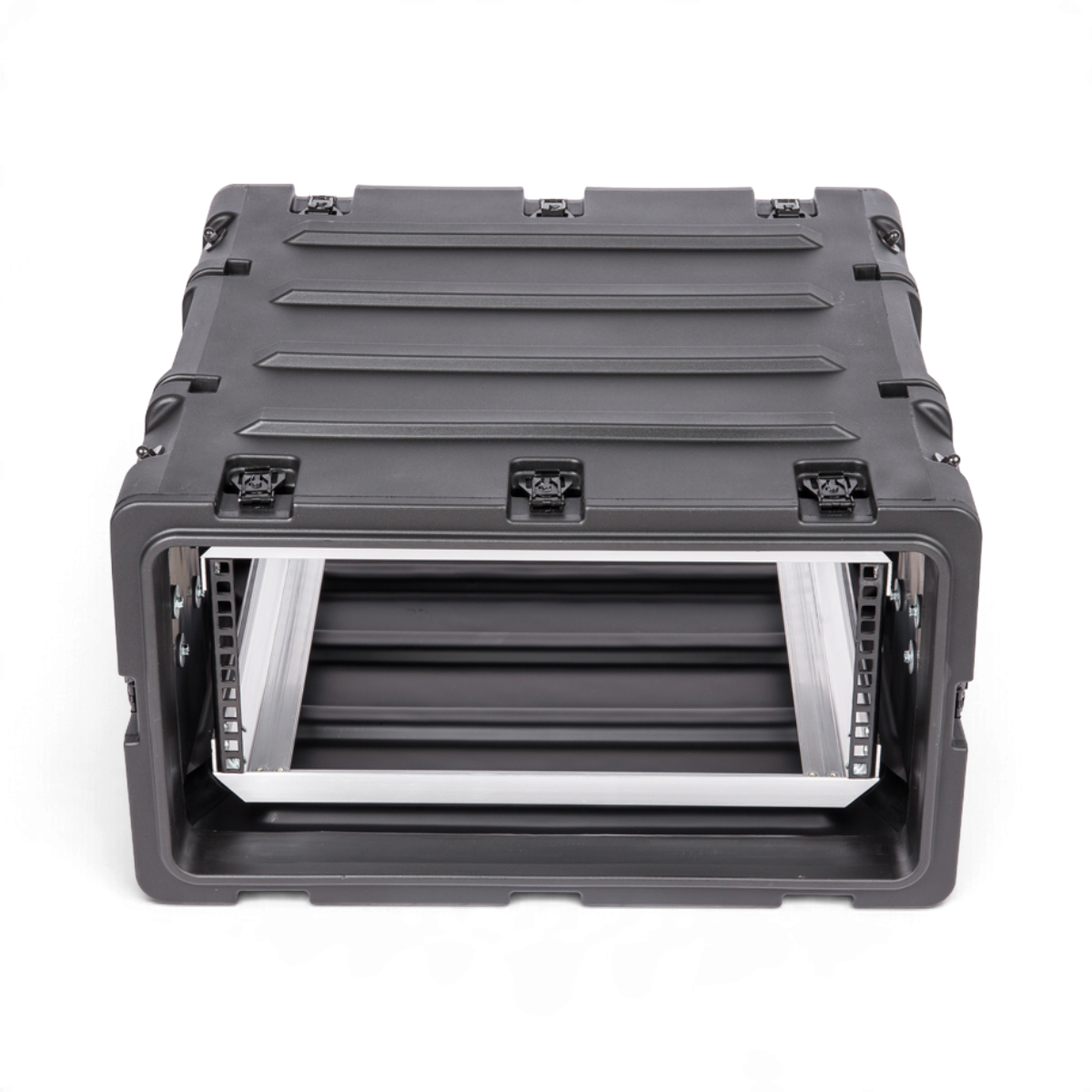 SKB Cases 4U 20-inch deep black shock rack with internal aluminum frame and shock-absorbing mounts