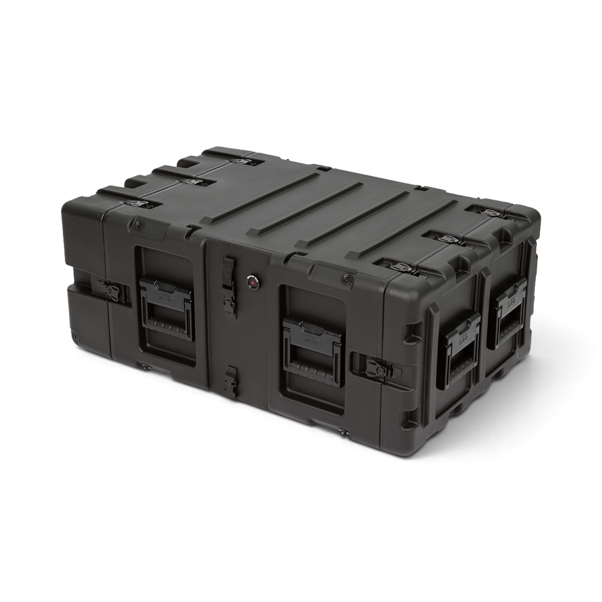 SKB Cases 5U 24-inch deep black shock rack transport case with rugged roto-molded shell and recessed handles.