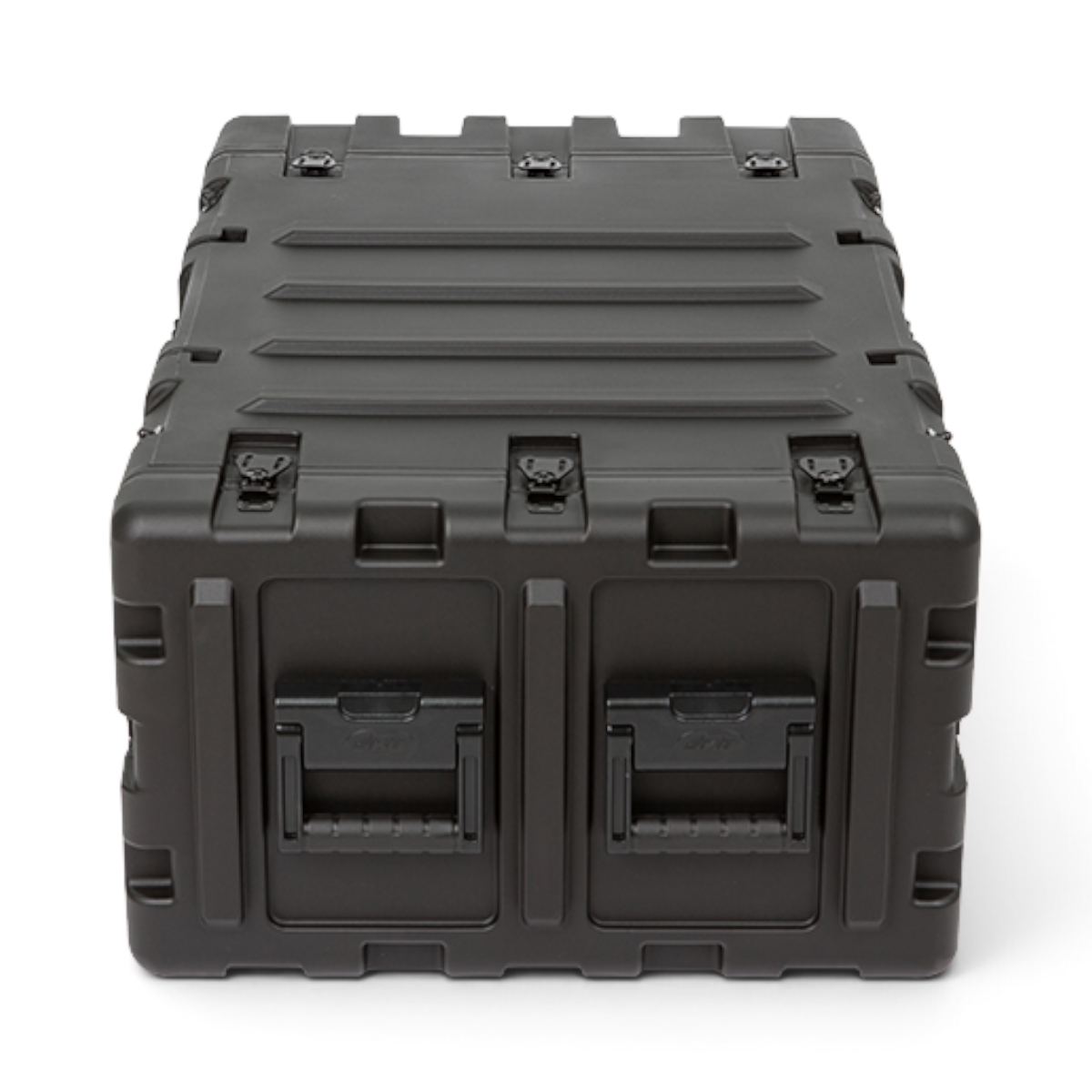 SKB Cases 5U 24-inch deep shock rack in black, featuring a rugged roto-molded shell and recessed spring-loaded handles.
