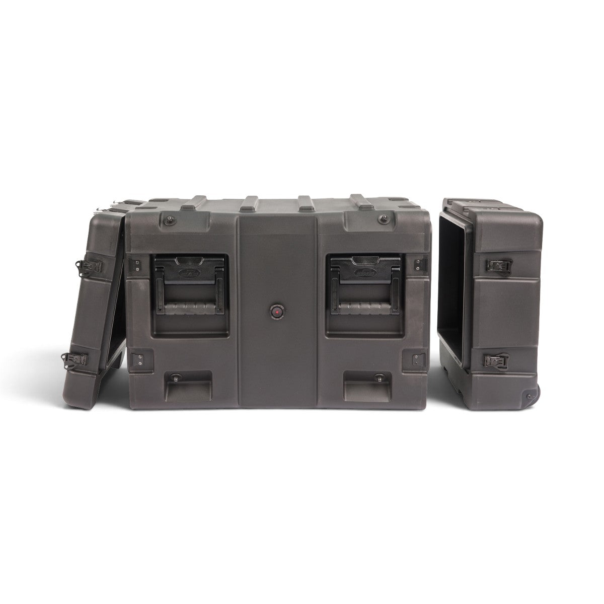 SKB Cases 5U 20-inch deep shock rack in black with removable lids and heavy-duty recessed hardware.