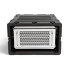 SKB Cases 5U 24-inch deep shock rack with a black roto-molded shell and a mounted silver server unit inside.