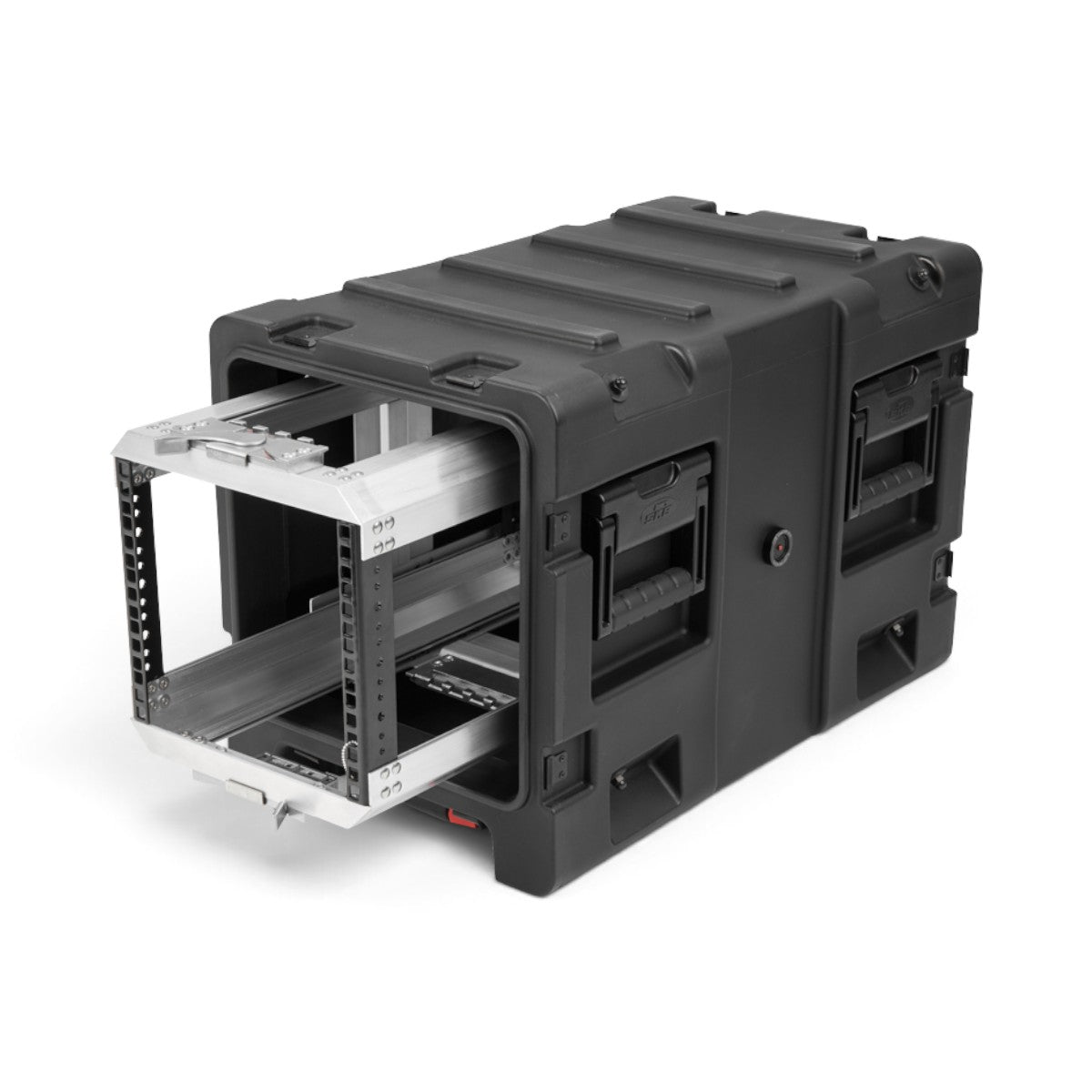 SKB Cases 5U 20-inch deep shock rack with a black roto-molded shell and a sliding internal equipment frame