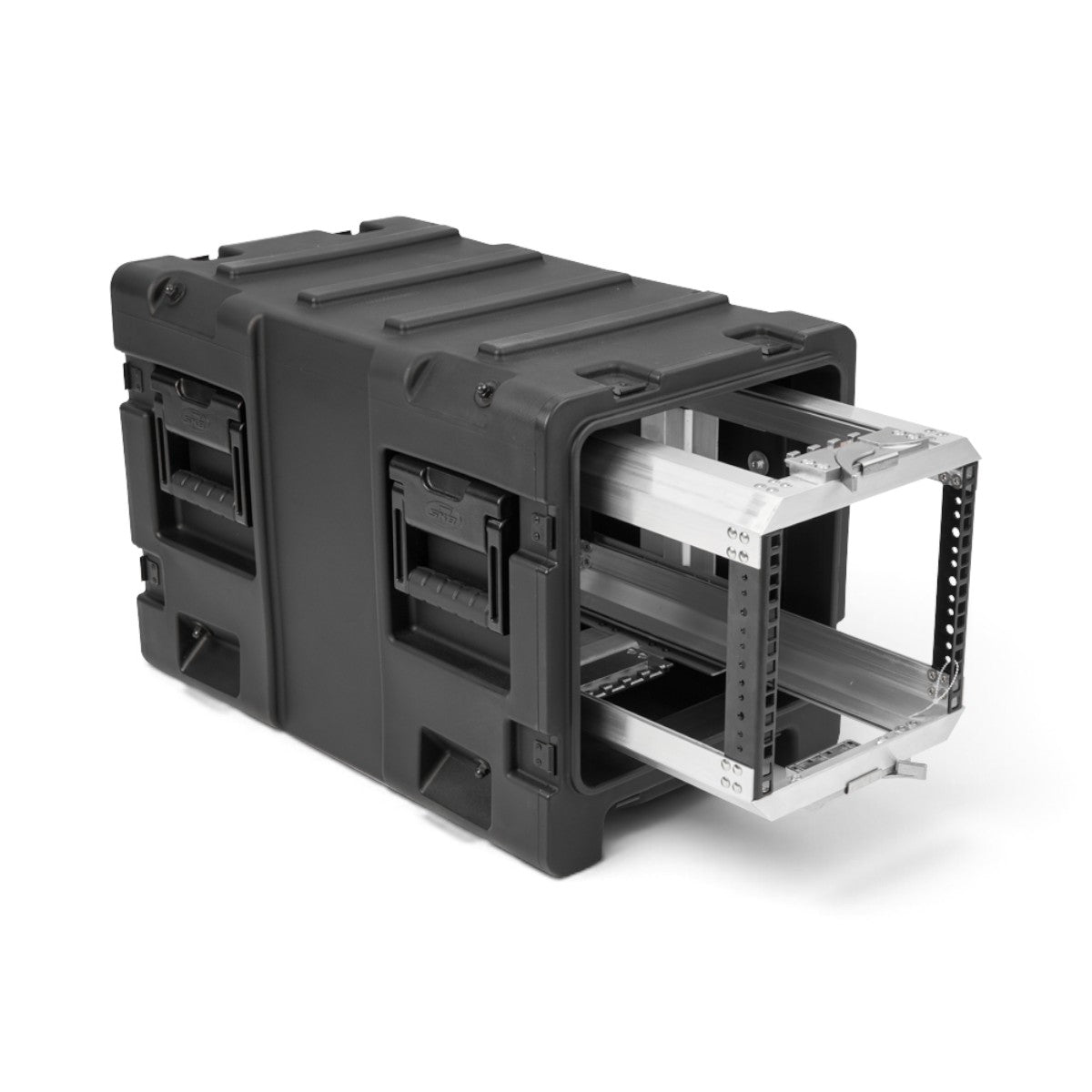 SKB Cases 5U 20-inch deep shock rack with a black roto-molded shell and a sliding internal equipment frame.