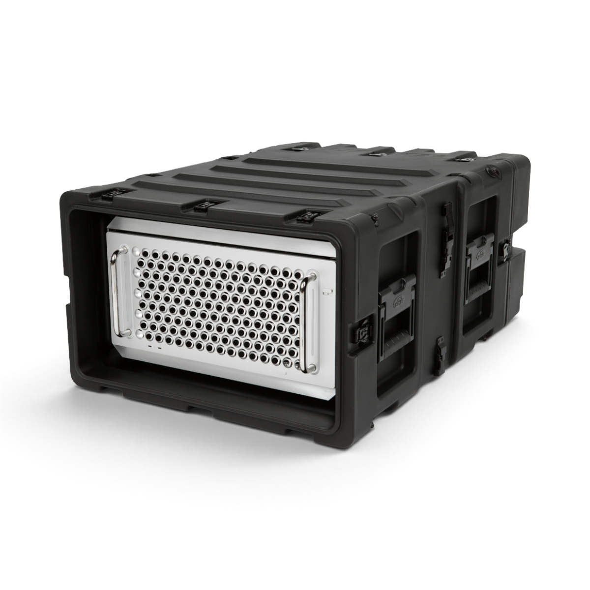 SKB Cases 5U 24-inch deep shock rack transport case in black with rugged roto-molded shell and metal rack rails.