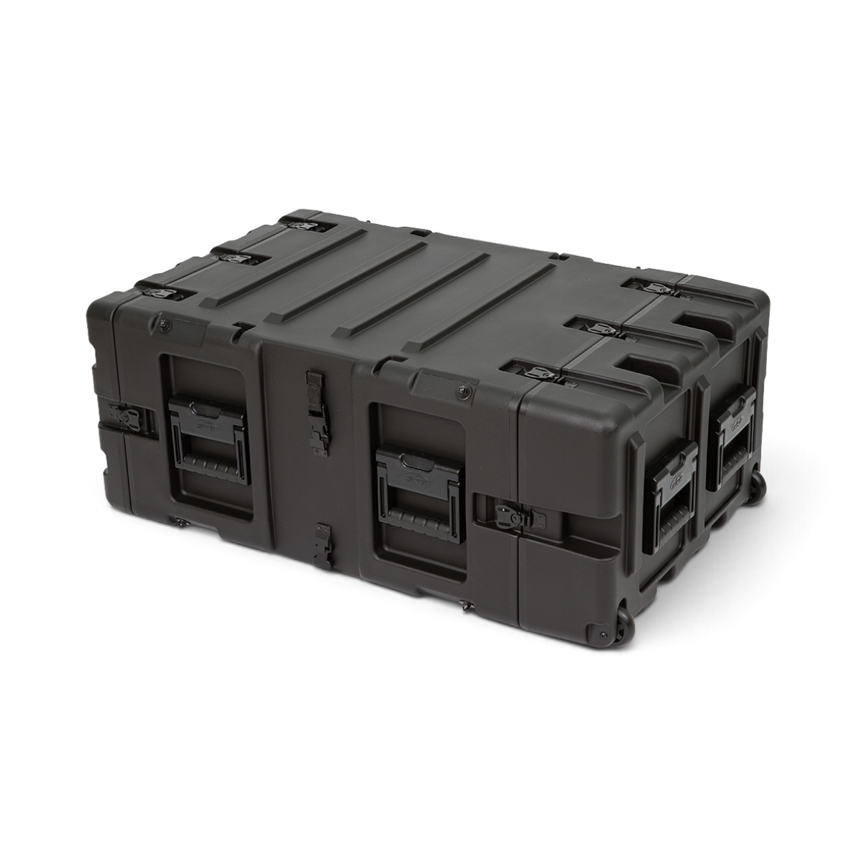 SKB Cases 5U 24-inch deep shock rack transport case in black, featuring a rugged roto-molded shell and side handles.