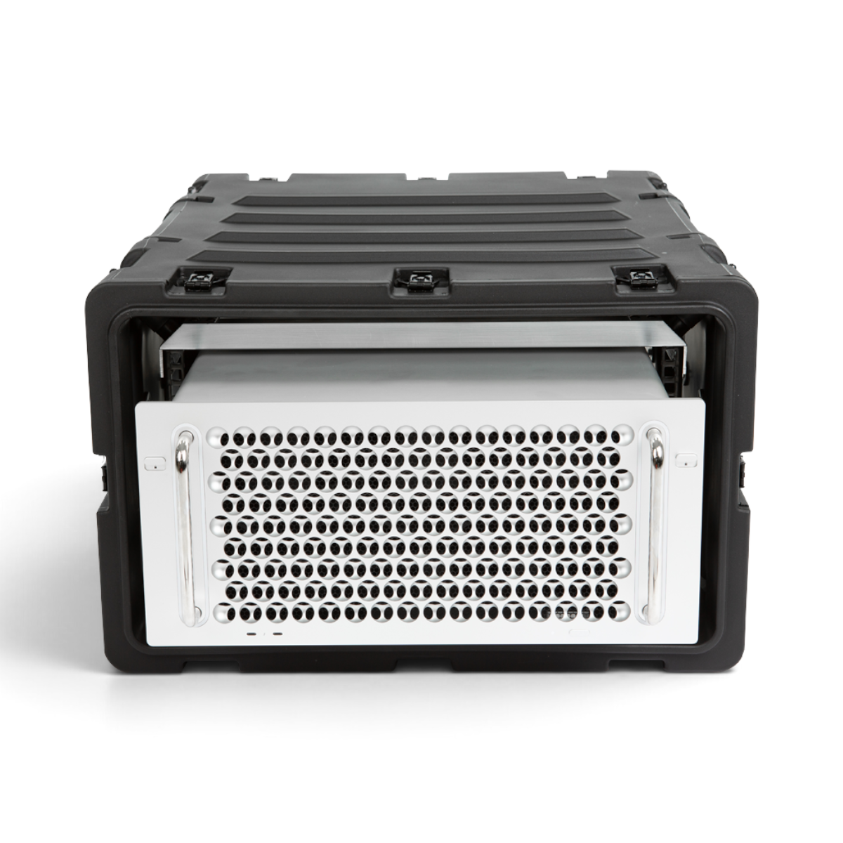 SKB Cases 5U 24-inch deep shock rack with a rugged black roto-molded shell and installed electronic equipment