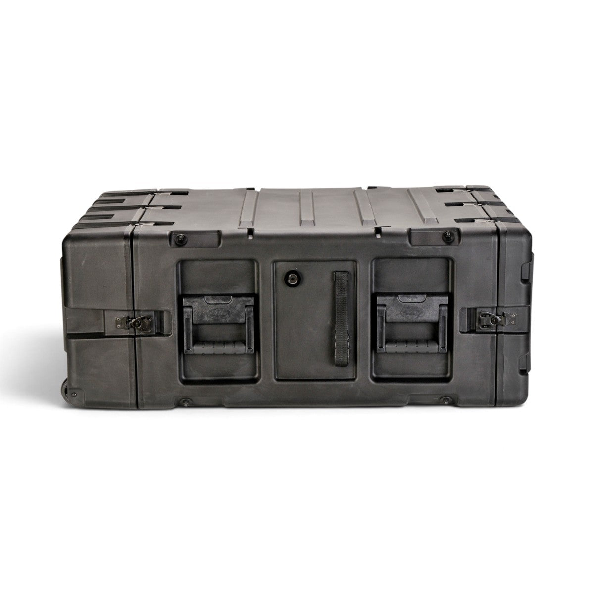 SKB Cases 5U 24-inch deep black shock rack transport case with recessed handles and rugged roto-molded shell.