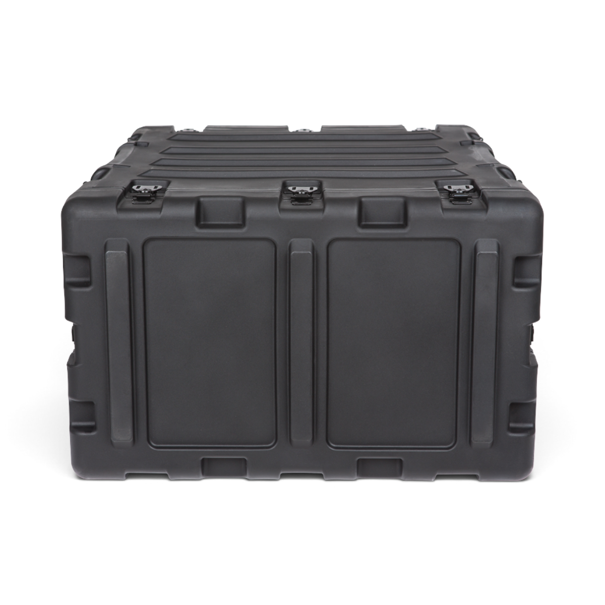 SKB Cases 5U 20-inch deep black shock rack transport case with rugged roto-molded shell and recessed hardware.