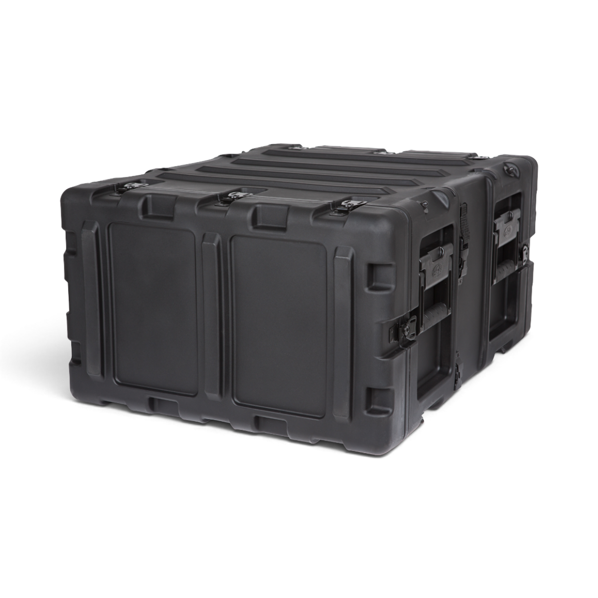 SKB Cases 5U 20-inch deep black shock rack transport case with rugged roto-molded shell and recessed hardware.