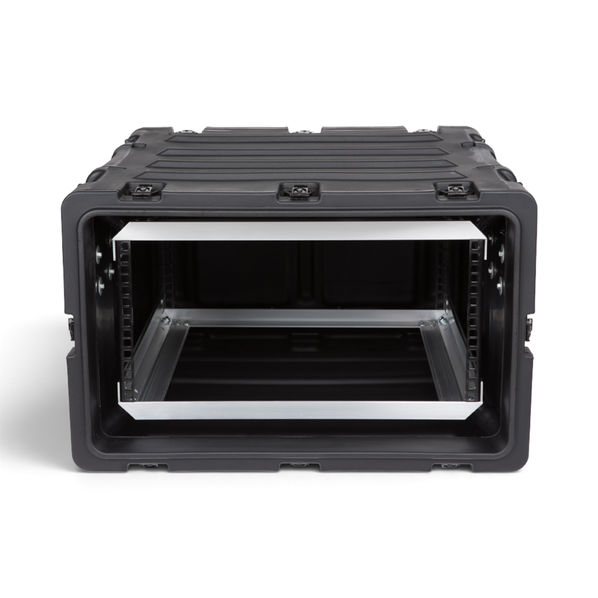 SKB Cases 5U 20-inch deep shock rack in black with internal aluminum chassis and rugged roto-molded shell.