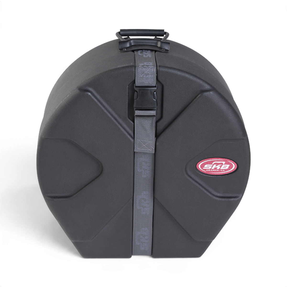 SKB Cases 5x13 snare drum case in black roto-molded plastic with a secure strap and durable D-shaped design.