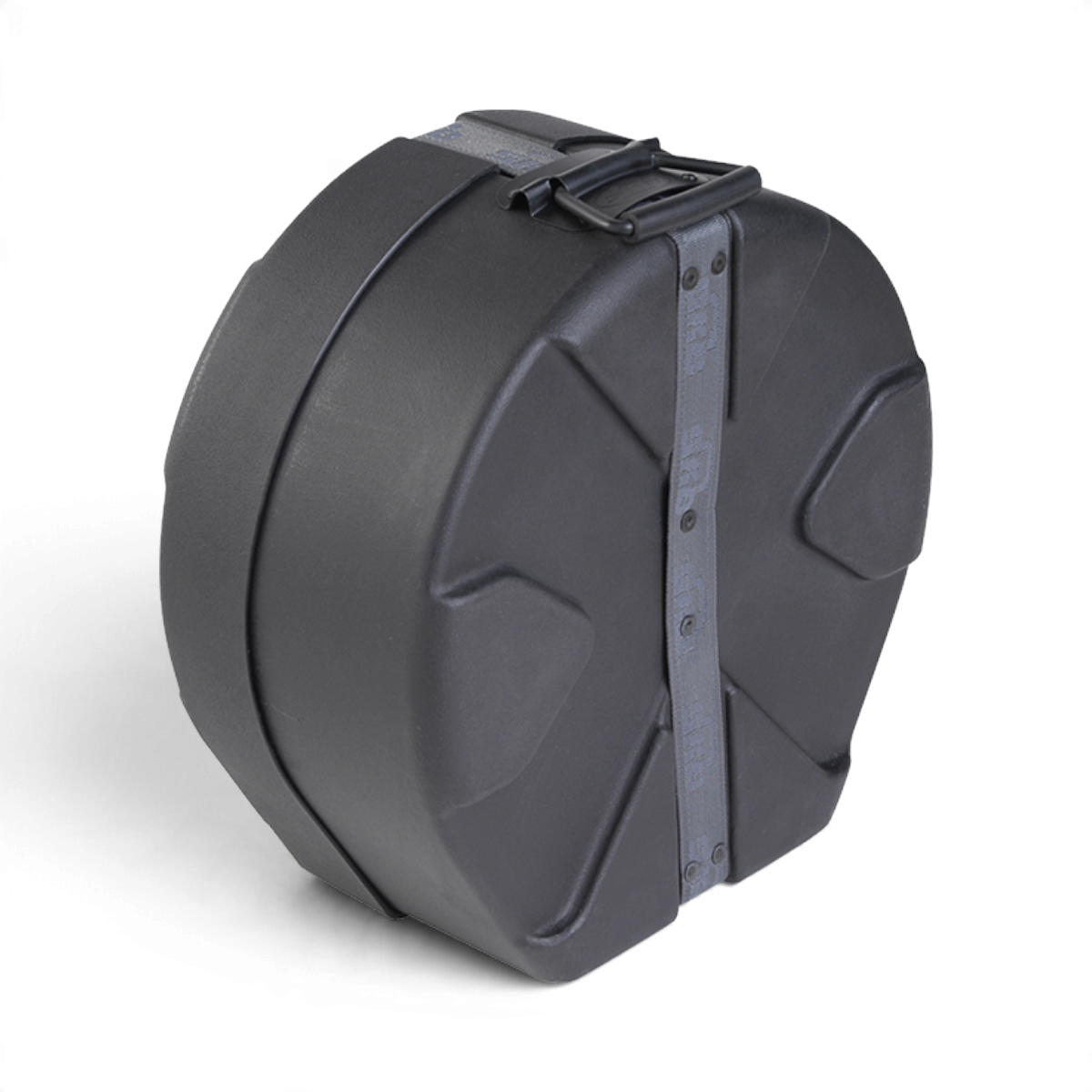 SKB Cases 5x13 snare drum case in black roto-molded plastic with a D-shaped design and secure strap closure.