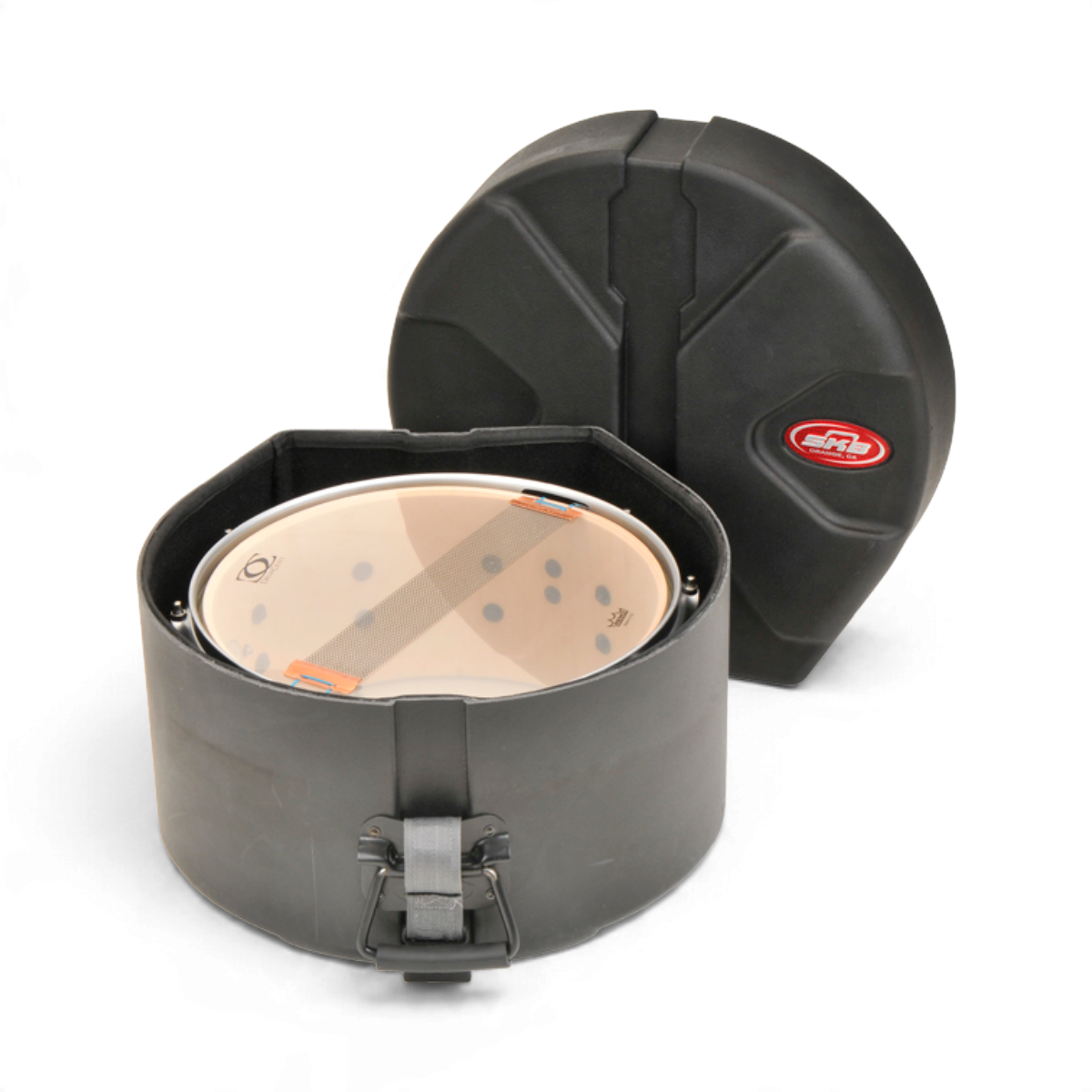 SKB Cases 6.5 x 13 snare drum case with roto-molded black shell, padded interior, and secure latch closure