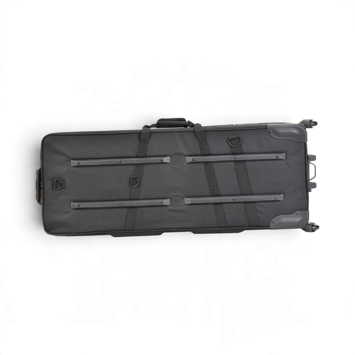SKB Cases 61 note keyboard soft case in black nylon with protective rails, wheels, and carry straps.