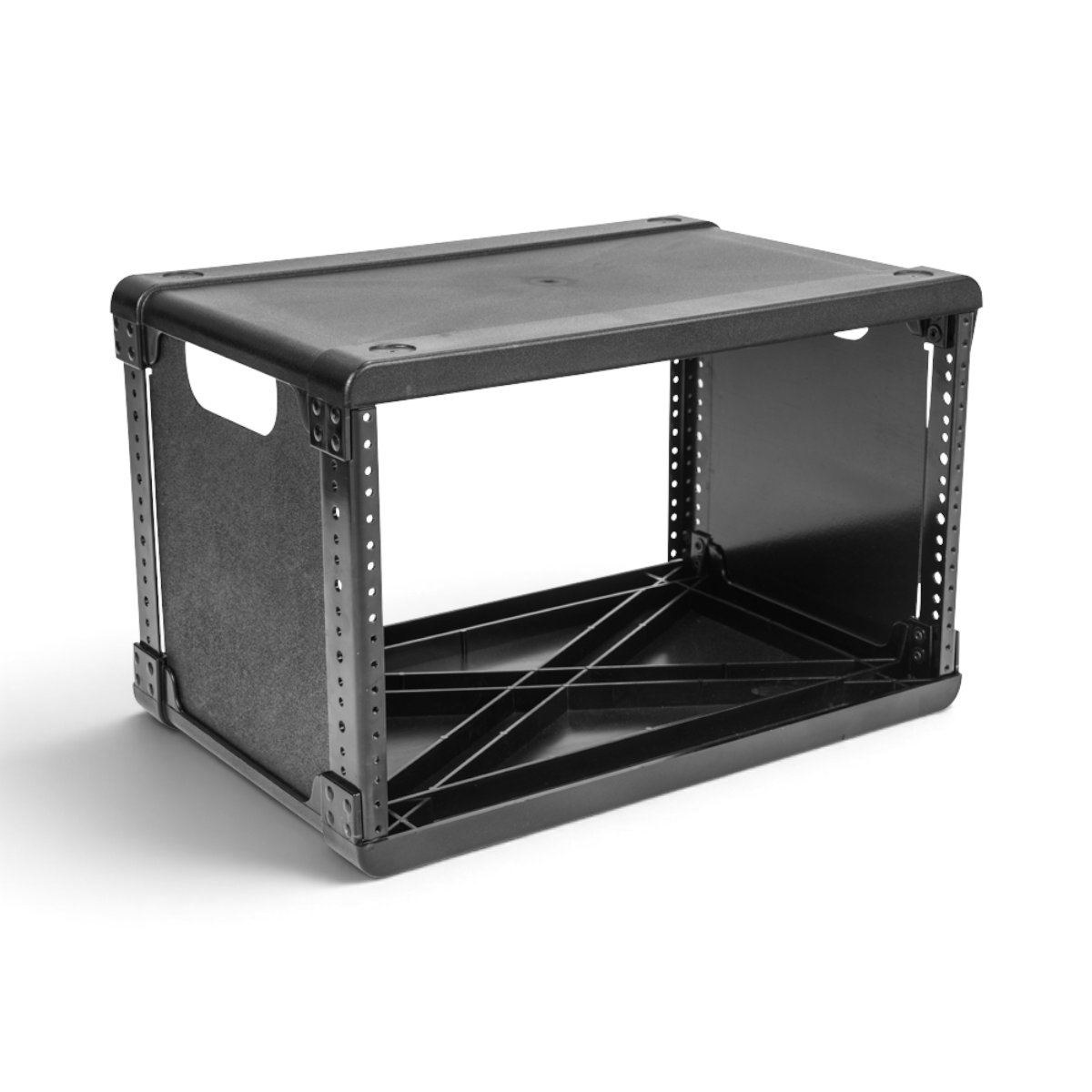 SKB Cases 6U injection molded 13-inch deep rack frame with threaded steel rails for modular equipment storage.