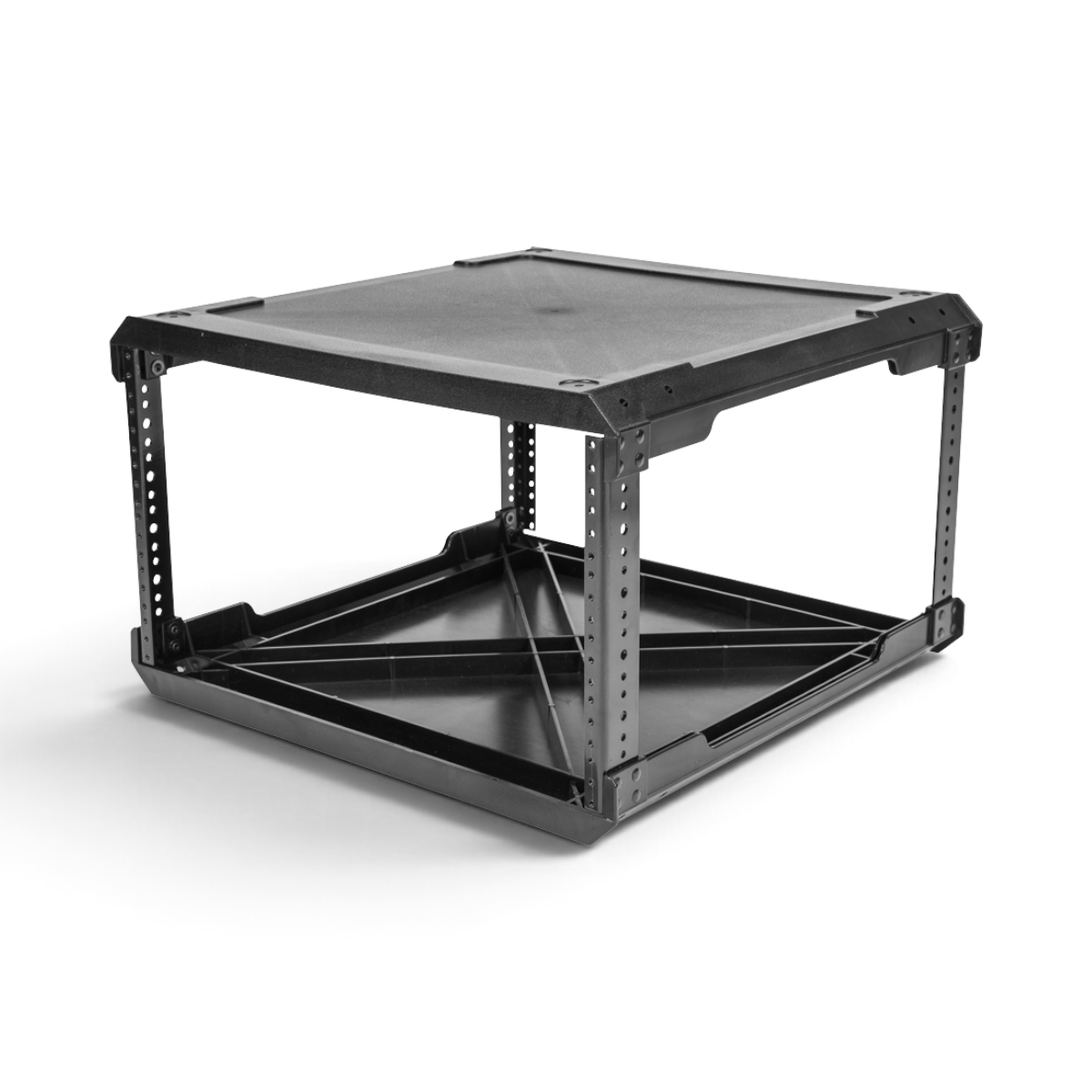 SKB Cases 6U injection molded 20-inch deep rack frame with threaded steel front and rear rails in black.
