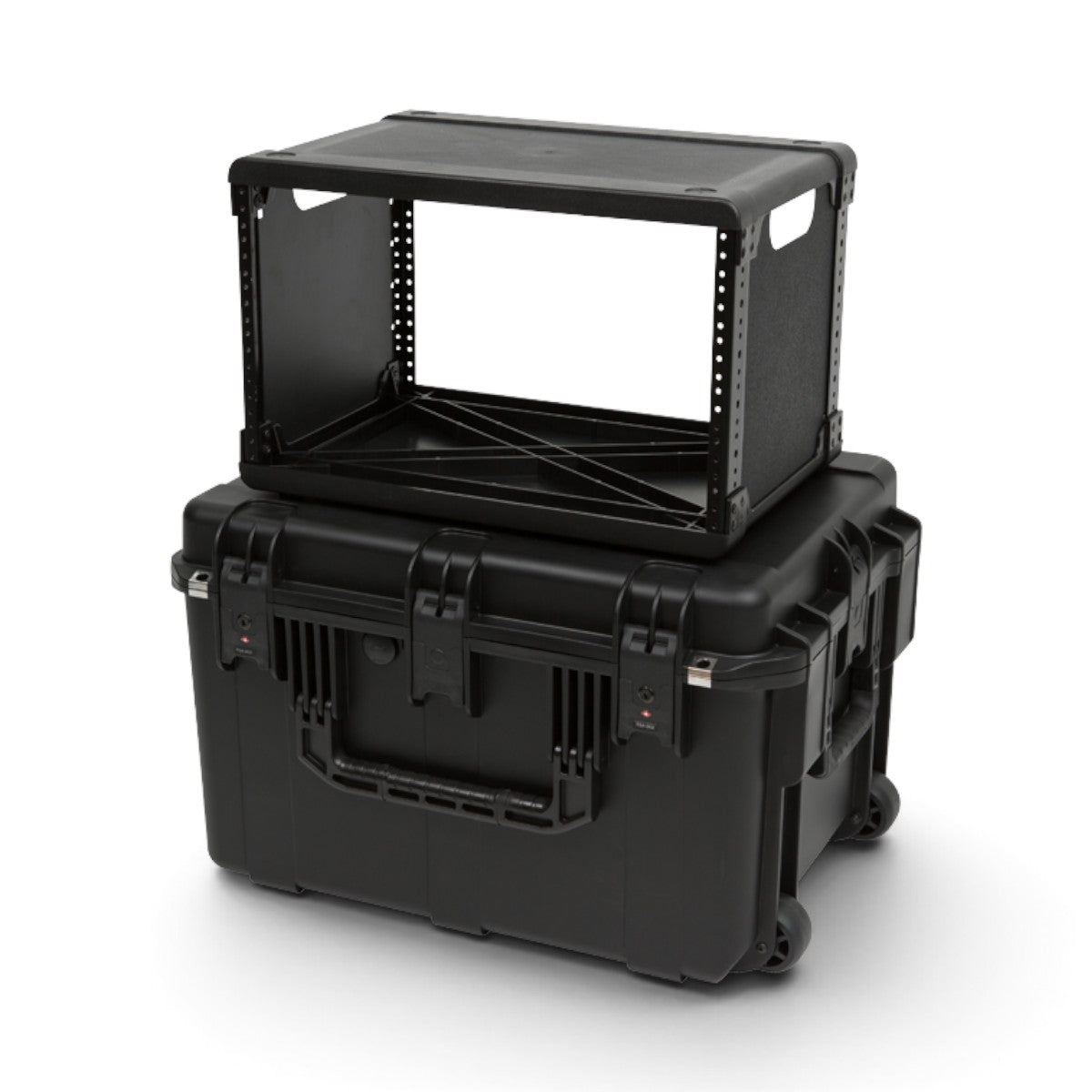 SKB Cases 6U iSeries injection molded fly rack with removable black rack frame and waterproof transport case