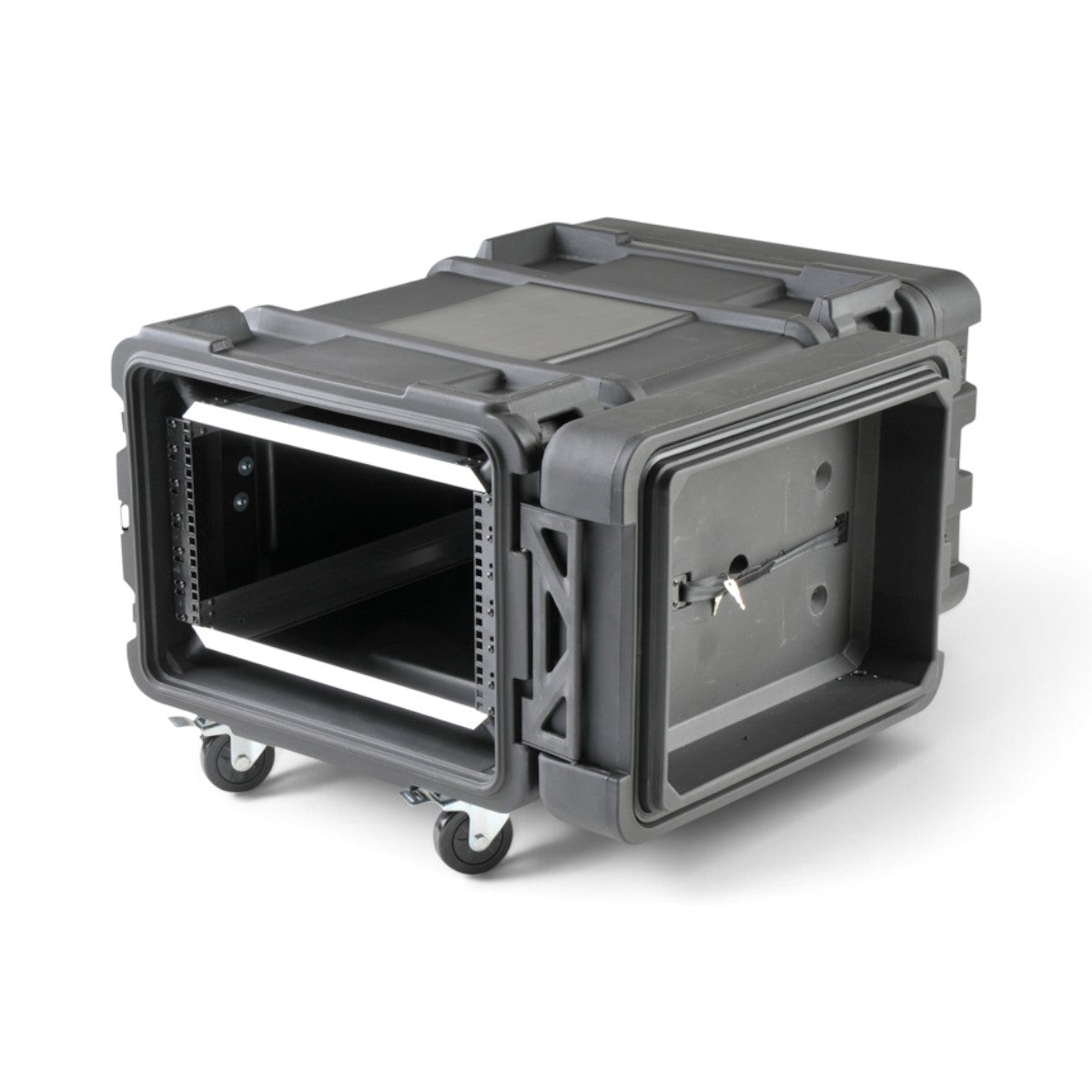 SKB Cases 6U 28-inch deep roto shock rack with removable casters and heavy-duty black protective shell
