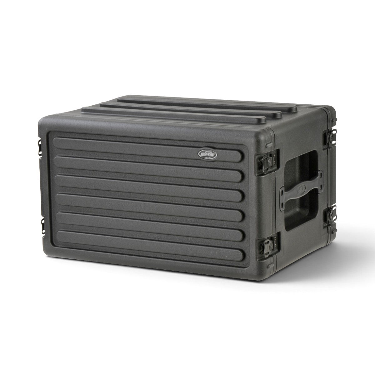 SKB Cases 6U rSeries shallow rack in black roto-molded polyethylene with recessed latches and stackable design.