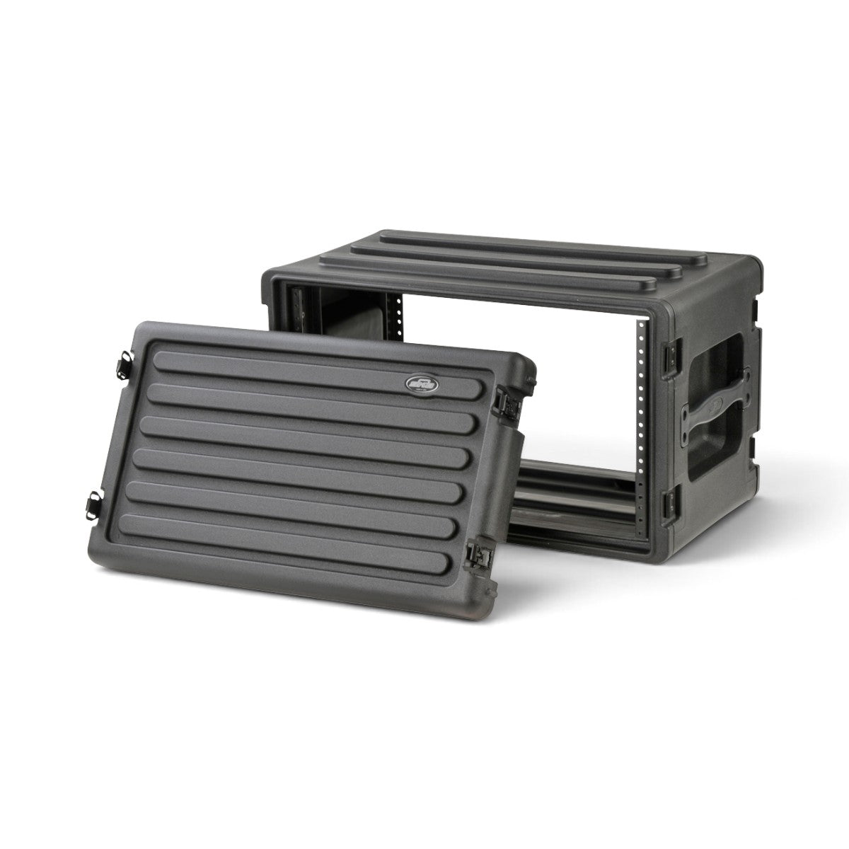 SKB Cases 6U rSeries shallow rack in black polyethylene with a removable lid and steel threaded rails.